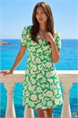 Green Daisy Print V-Neck Tea Dress, Image 1 of 4