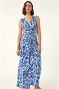 Blue Aztec Print Twist Front Maxi Dress, Image 1 of 5