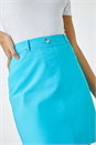 Turquoise Elastic Waist Straight Stretch Skirt, Image 3 of 5