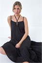 Black Foil Spot Strappy Cross Over Midi Dress, Image 1 of 5