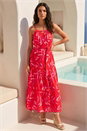 Red Floral Print Belted Strappy Dress, Image 2 of 4