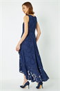 Navy  Sleeveless Jacquard Dipped Hem Midi Dress, Image 3 of 5