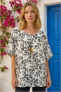 Black Leaf Print Necklace Detail Tunic Top, Image 1 of 4