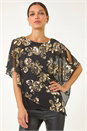 Gold Floral Foil Asymmetric Overlay Top, Image 4 of 5