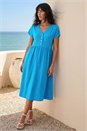 Blue Linen Look Button Midi Dress, Image 2 of 4