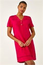 Red Linen Blend Button Shift Dress, Image 2 of 5
