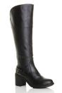 Black High Block Heel Chunky Biker Knee High Boots, Image 1 of 6
