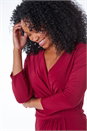 Wine Petite Stretch Ruched Side Wrap Midi Dress, Image 4 of 5