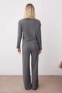 Grey WOVCOR Grey Soft Touch Long Sleeve Pyjama Top and Wide Leg Trouser Set, Image 3 of 3