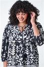 Black Curve Boho Print Tie Neck Top, Image 4 of 5