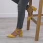 Yellow AJVANI Yellow Mid Block Heel Crossed Strap Pointed Toe 2 Part Heels, Image 5 of 6