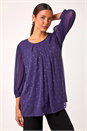 Purple Pleated Sleeve Hotfix Detail Top, Image 4 of 5