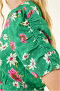 Green Floral Ruched Sleeve Dress, Image 5 of 5