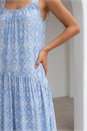 Blue Petite Tile Print Gathered Dress , Image 4 of 4