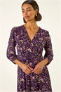 Purple Abstract Print Midi Dress, Image 4 of 5