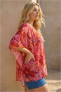 Cerise Curve Floral Chiffon Hanky Hem Top, Image 1 of 4