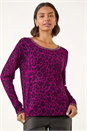 Magenta Animal Print Embellished Trim Jumper, Image 2 of 4