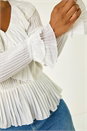 Ivory  Frill Pleated Peplum Blouse, Image 5 of 5