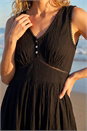 Black Seersucker V-Neck Midi Dress, Image 4 of 4