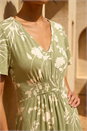 Khaki Petite Floral Shirred Waist Dress, Image 4 of 4