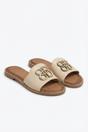 Beige iKrush Beige Abby Sparkle Buckle Gold Studded Flat Sandals, Image 2 of 8