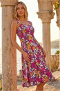 Fuchsia Floral Print Stretch Panel Dress, Image 1 of 4
