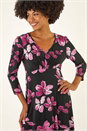 MAGENTA Floral Print Gathered Stretch Midi Dress, Image 4 of 5