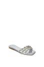 Silver XY LONDON Silver Flat Diamante Strappy Slider Sandals With Square Toe, Image 2 of 6