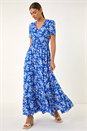 Royal Blue Floral Button Maxi Dress, Image 4 of 5