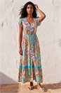 Light Blue Paisley Print Shirred Waist Maxi Dress, Image 1 of 4