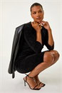 Black Velvet Bodycon Midi Dress, Image 2 of 5