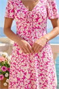 Pink Petite Floral Print Ruched Midi Dress, Image 4 of 4
