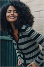 Stone Striped Zip Through Knitted Top, Image 9 of 10