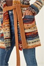 Brown Jacquard Knit Belted Cardigan, Image 5 of 5