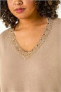 Gold Curve Sparkly V-Neck Knit Top, Image 5 of 5