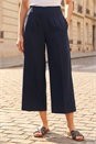Navy  Petite Cropped Wide Leg Stretch Trouser, Image 2 of 4