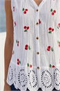 Red Cherry Print Crinkle Button Up Blouse, Image 4 of 4