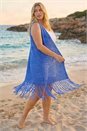 Royal Blue Curve Crochet Knit Tassel Cardigan, Image 2 of 5