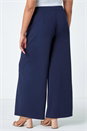Navy  Curve Wide Leg Pleat Elastic Waist Trousers, Image 3 of 5