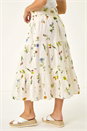White Petite Floral Print Shirred Midi Skirt, Image 4 of 5