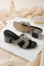 Black Diamante Cut-Out Block Heel Sandals, Image 2 of 3