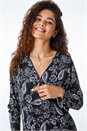 Black Paisley Print Zip Front Top , Image 1 of 5