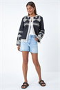Black Cotton Blend Aztec Fringe Detail Jacket, Image 2 of 7