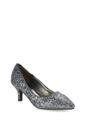 Black XY LONDON Black 'Gwyneth' Pointed Toe Mid Stiletto Kitten Heel Court Shoes, Image 4 of 4