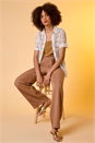 Tan Elastic Tie Waist Wide Leg Trousers, Image 7 of 7