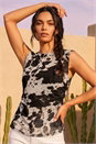 Natural  Cow Print Mesh Stretch Top, Image 1 of 4