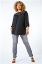 Black Curve Lace Panel Stretch Top, Image 2 of 5