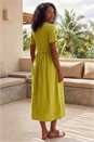 Lime Buttoned Pocket Stretch Midi Dress , Image 3 of 4