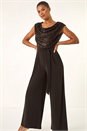 Chocolate Sequin Bodice Cowl Neck Jumpsuit, Image 5 of 7