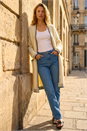 Beige Contrast Stitch Longline Cardigan, Image 1 of 4